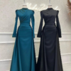 Radiant Muslim Wedding Gown – Beaded Satin Set for Unforgettable Elegance - Image 6