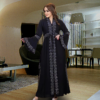 Luxe Silky Abaya – Flare Skirt Elegance with Lace & Hot Drill Details - Image 3