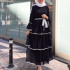Vibrant turkish Muslim Dress – Flowing Cake Skirt with Elegant Trumpet Sleeves - Image 2