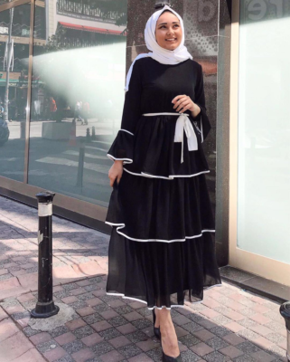 Vibrant turkish Muslim Dress – Flowing Cake Skirt with Elegant Trumpet Sleeves 33 1 2156846175280