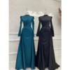 Radiant Muslim Wedding Gown – Beaded Satin Set for Unforgettable Elegance - Image 4