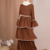 Vibrant turkish Muslim Dress – Flowing Cake Skirt with Elegant Trumpet Sleeves - Image 3