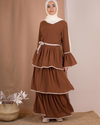 Vibrant turkish Muslim Dress – Flowing Cake Skirt with Elegant Trumpet Sleeves 32 3 26928085841029