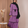 Vibrant turkish Muslim Dress – Flowing Cake Skirt with Elegant Trumpet Sleeves - Image 4