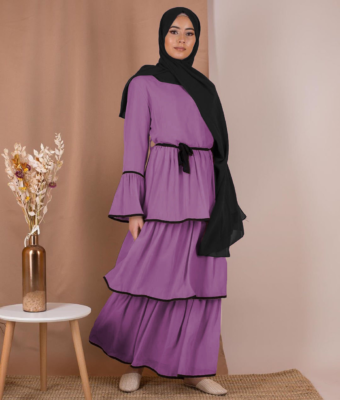 Vibrant turkish Muslim Dress – Flowing Cake Skirt with Elegant Trumpet Sleeves 31 4 1589695113263