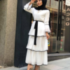 Vibrant turkish Muslim Dress – Flowing Cake Skirt with Elegant Trumpet Sleeves - Image 5