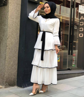 Vibrant turkish Muslim Dress – Flowing Cake Skirt with Elegant Trumpet Sleeves 30 5 13953127619848