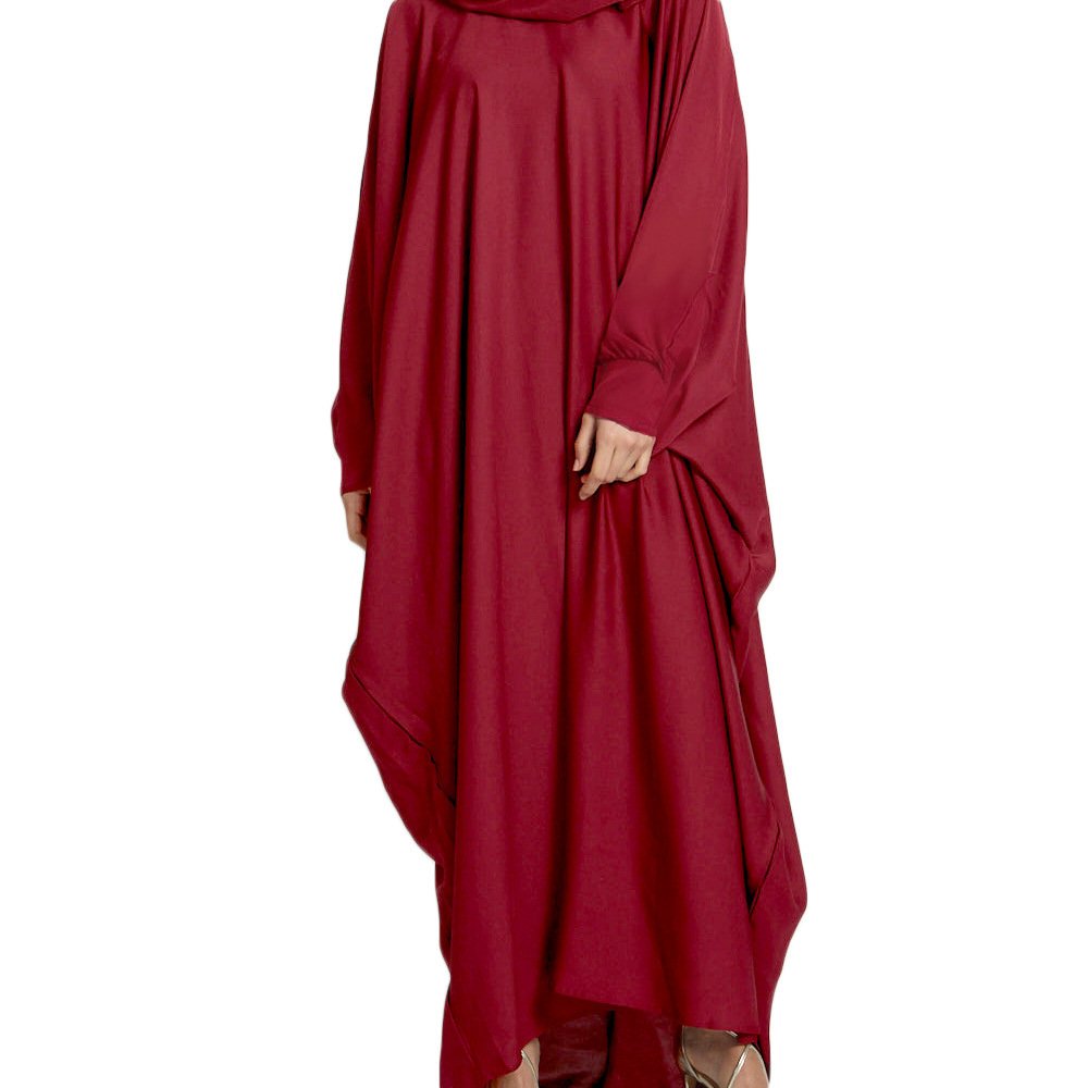 Women's Robe Solid Color Hooded abaya and hijab - Free Size , 3 Red