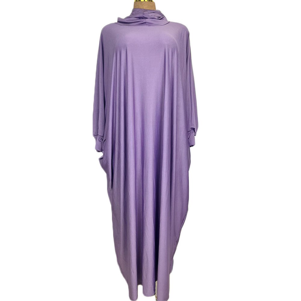 Women's Robe Solid Color Hooded abaya and hijab - Free Size , 9 Light Purple