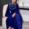 closed abaya, Velvet Zipper Green Drop-shaped Diamond - Image 7
