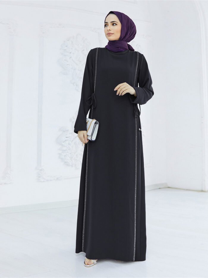 Alternative view of Robe Rhinestone Stitching Corset closed abaya Dress