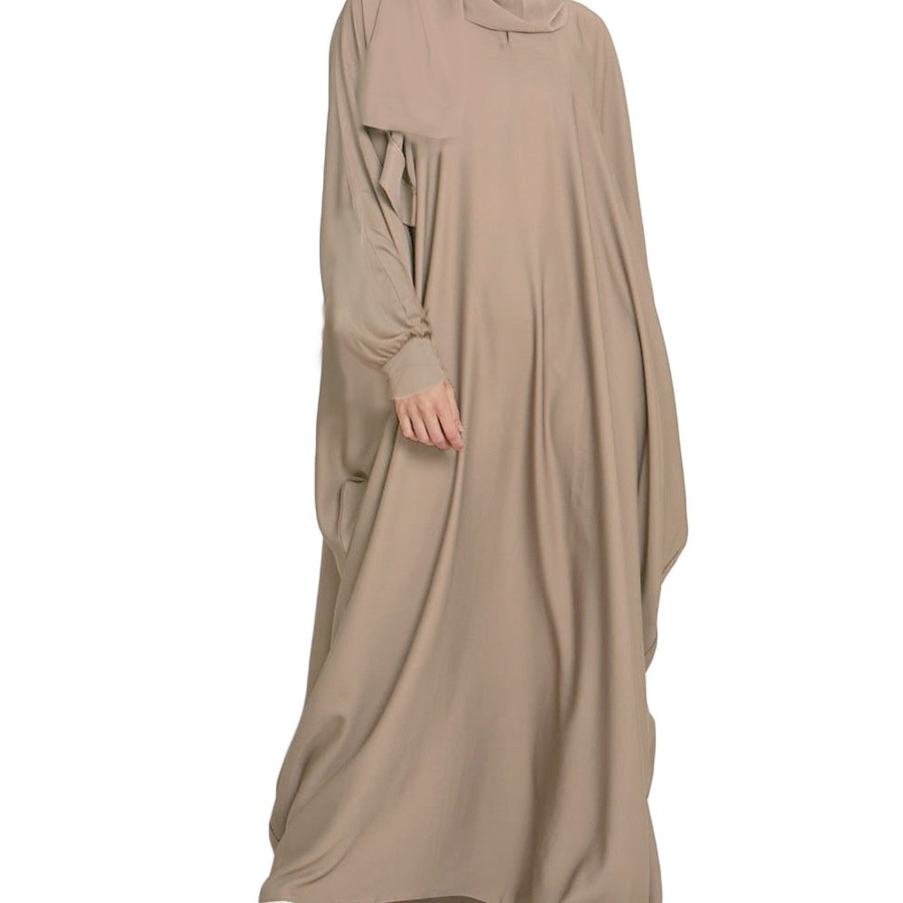 Women's Robe Solid Color Hooded abaya and hijab - Free Size , 6 Khaki