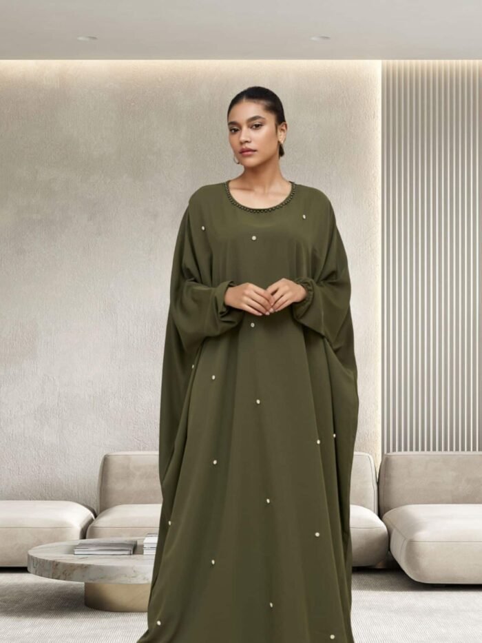 Alternative view of Radiant Abaya US – Effortless Flow in Army Green Elegance