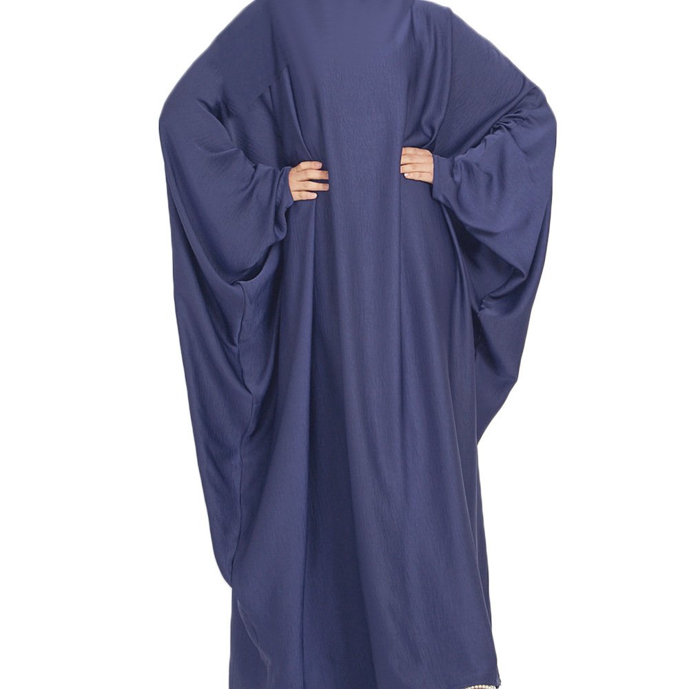 Women's Robe Solid Color Hooded abaya and hijab - Free Size , 2 Navy Blue