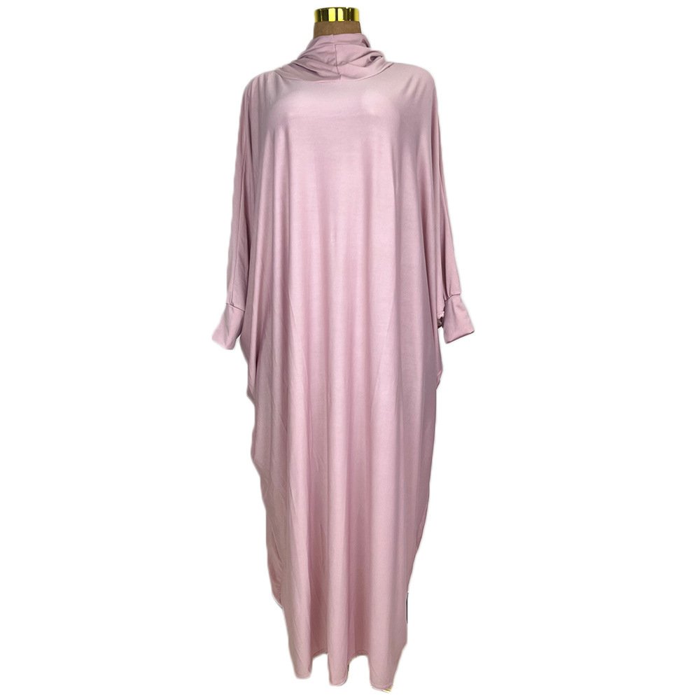 Women's Robe Solid Color Hooded abaya and hijab - Free Size , 10 Deep Pink