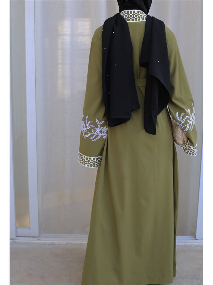 Alternative view of abaya green, Embroidered Cardigan Dress