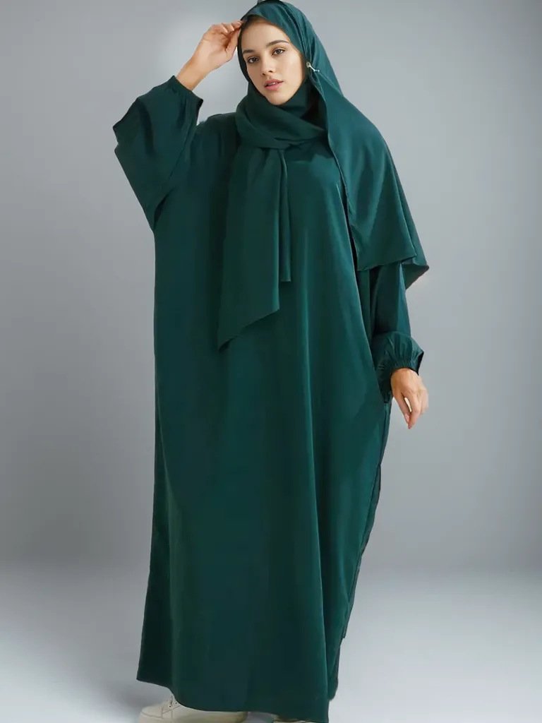 eid abaya, Women's Fashion Solid Color Robe Dress - 1 Yard , Dark Green