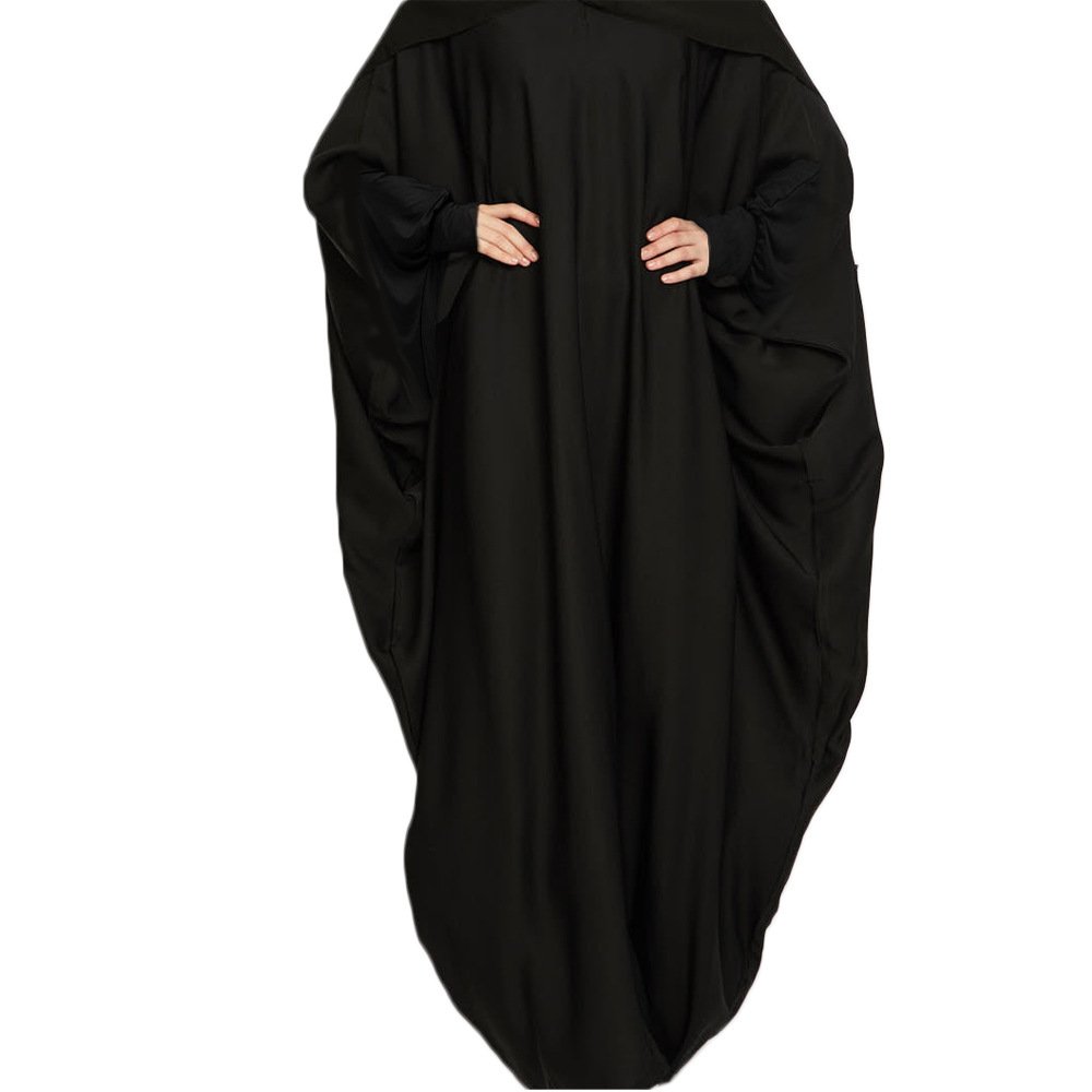 Women's Robe Solid Color Hooded abaya and hijab - Free Size , 4 Black