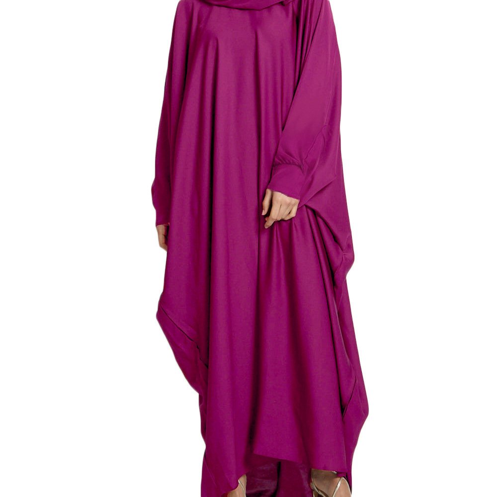 Women's Robe Solid Color Hooded abaya and hijab - Free Size , 8 Rose Red