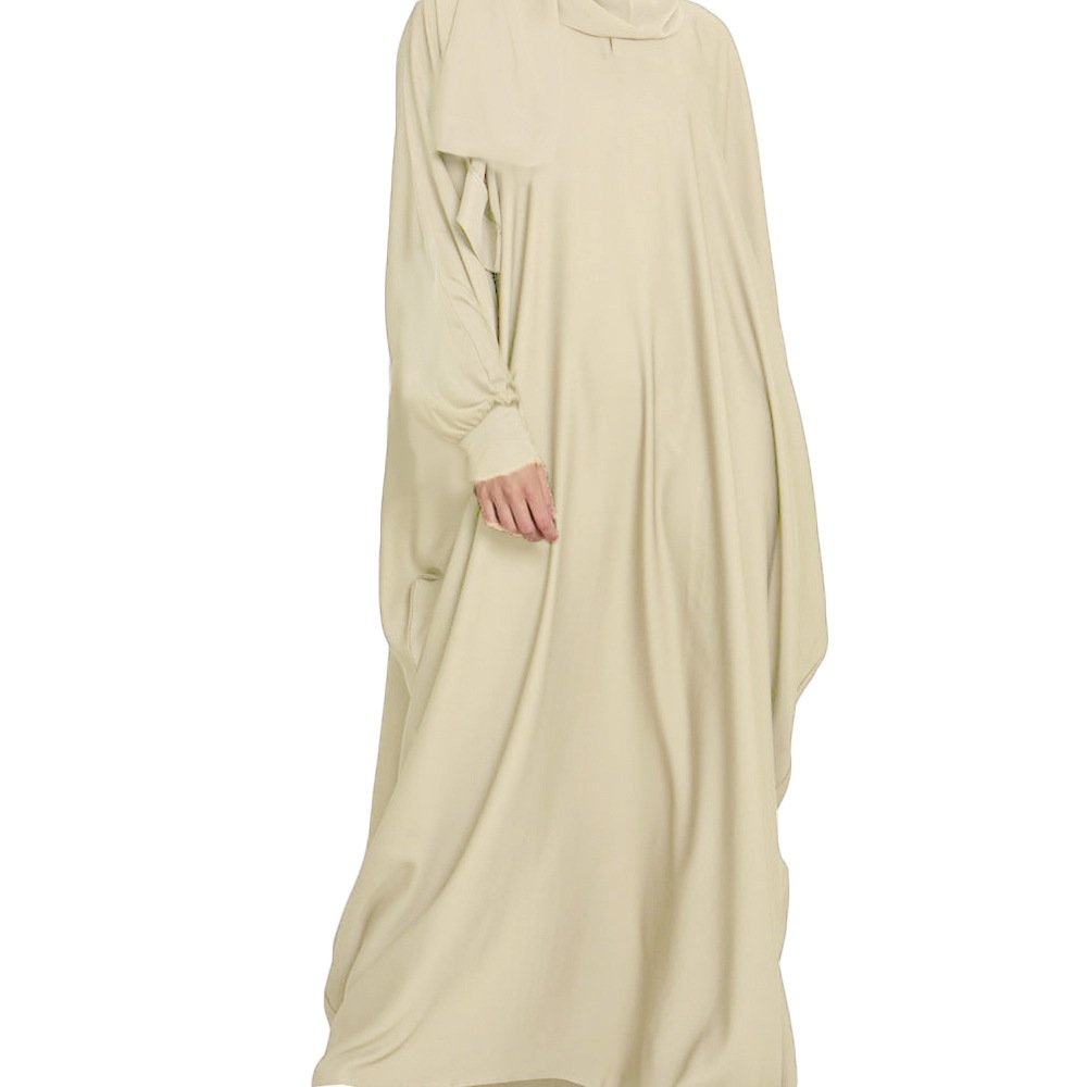 Women's Robe Solid Color Hooded abaya and hijab - Free Size , 7 Light Yellow