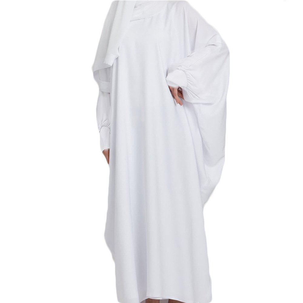 Women's Robe Solid Color Hooded abaya and hijab - Free Size , 1 White