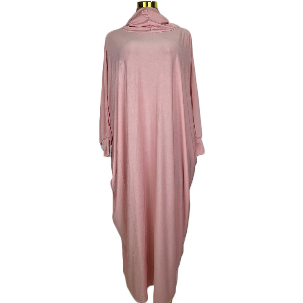 Women's Robe Solid Color Hooded abaya and hijab - Free Size , 11 Pink