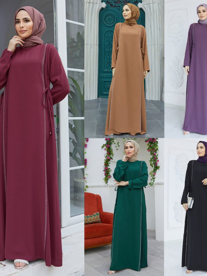 Robe Rhinestone Stitching Corset closed abaya Dress