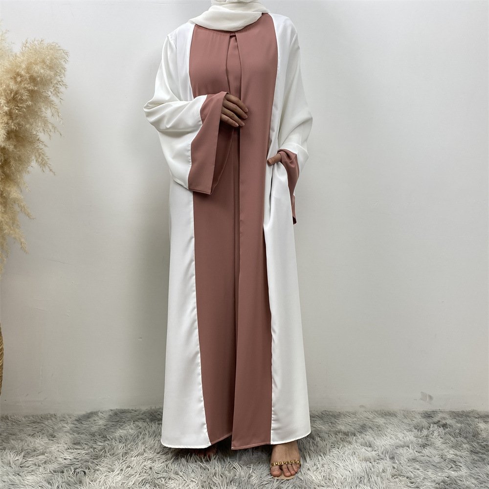 closed fashion abaya, 2-piece Set Dress - Pink And White , M