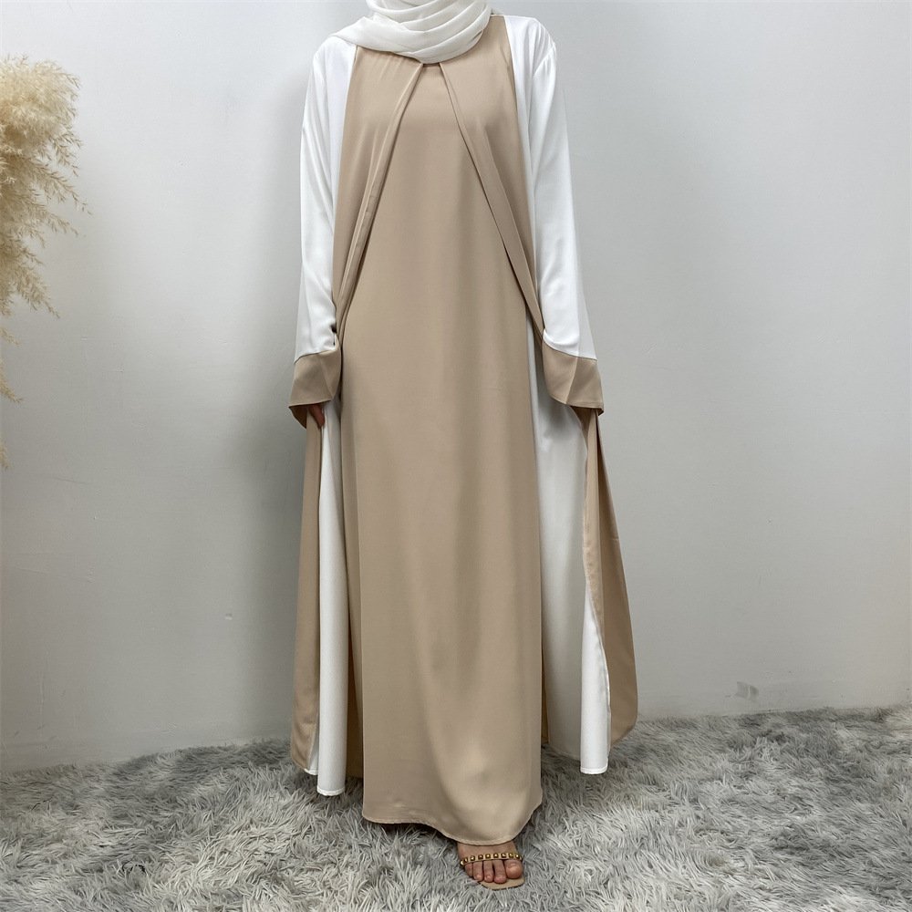 closed fashion abaya, 2-piece Set Dress - Light Apricot White , L