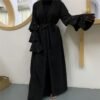 abaya open,  Fashion Bead Flare Sleeve Tie-neck Cardigan - Image 3