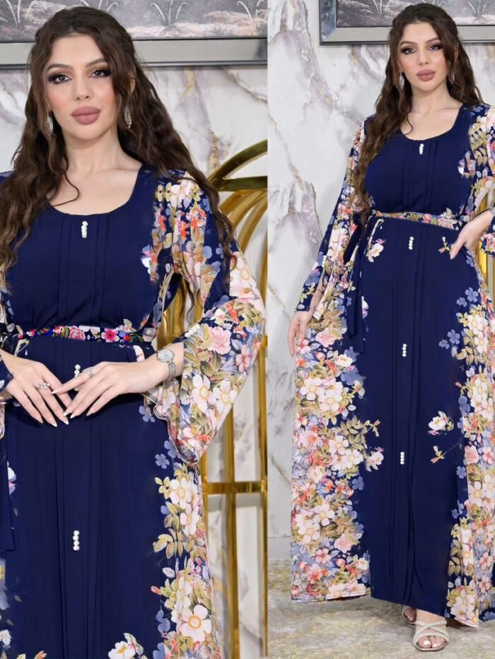 Elegant Islamic Dress – Flowing Ruffle Detail in Purple & Blue