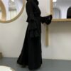 abaya open,  Fashion Bead Flare Sleeve Tie-neck Cardigan - Image 4