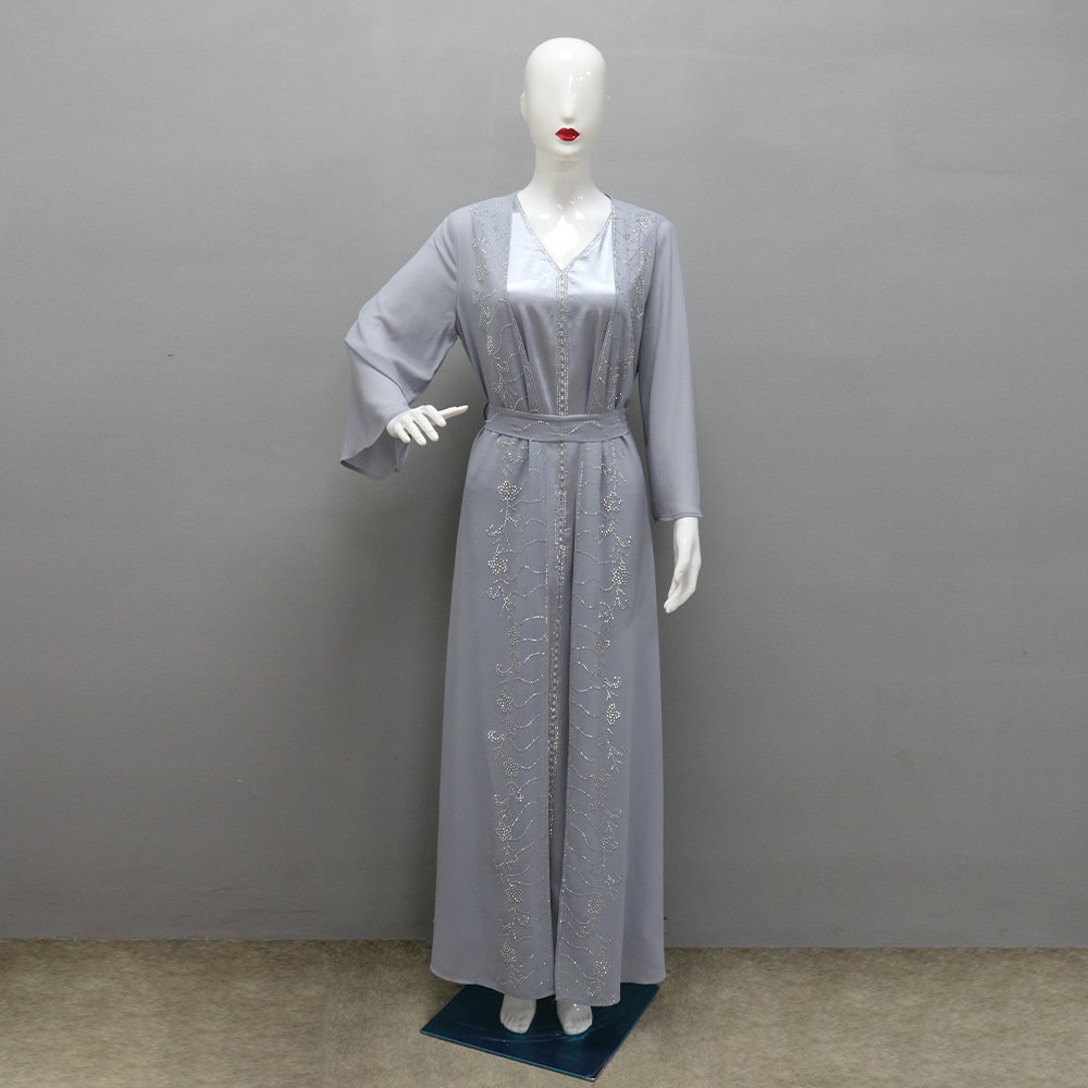 Timeless Women Fashion – Chiffon Suit-Inspired Long Skirt Dress - Gray , M