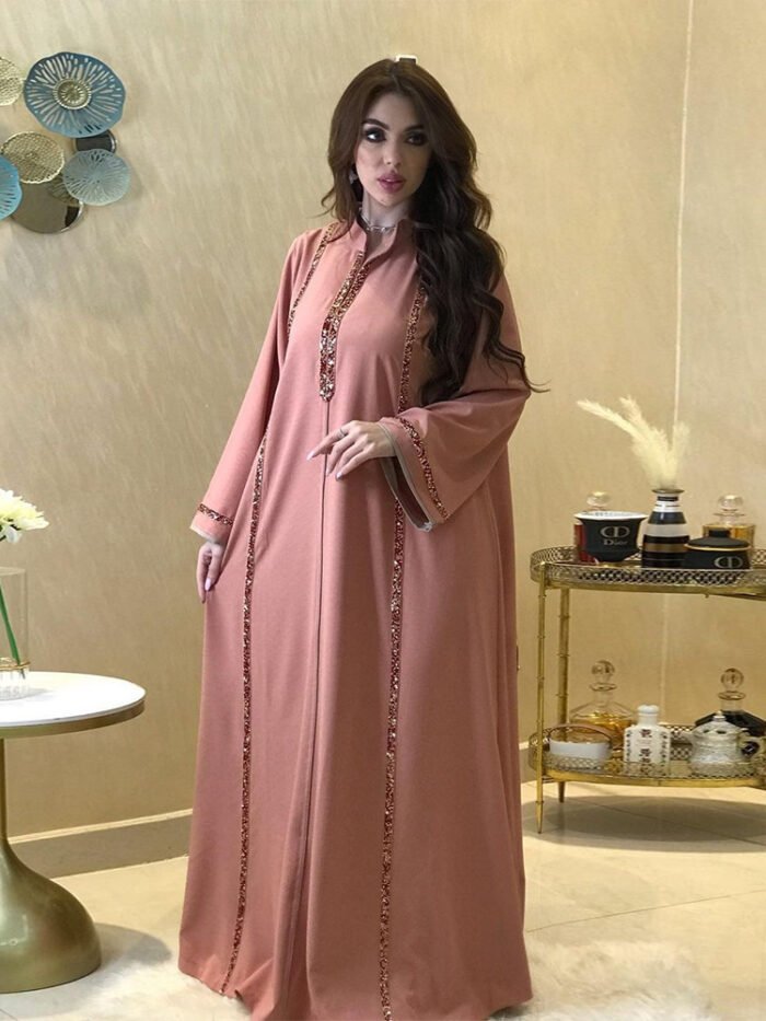 ladies clothes shopsWomen's Diamond Ribbon Loose Swing Dress Musilm Robe