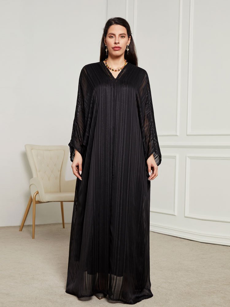 abayas dresses,Women's Fashion Two-piece Suit Dress Robe - Black , Free Size