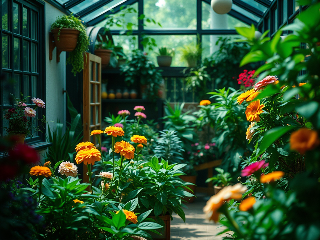 fresh flowers and plantsearth toned colours green garden in the house