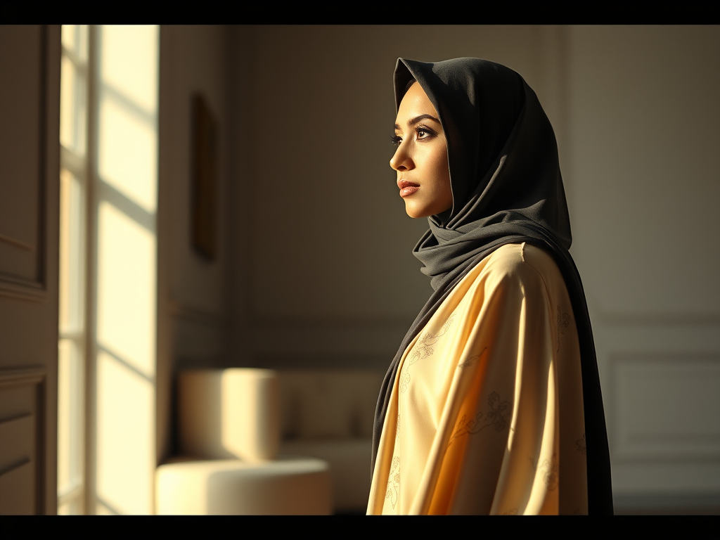 a woman in a black head scarf