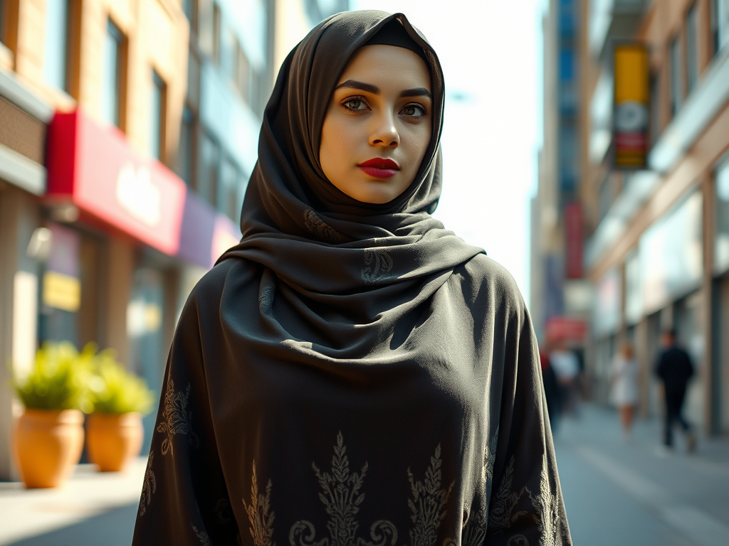 a woman in a black head scarf
