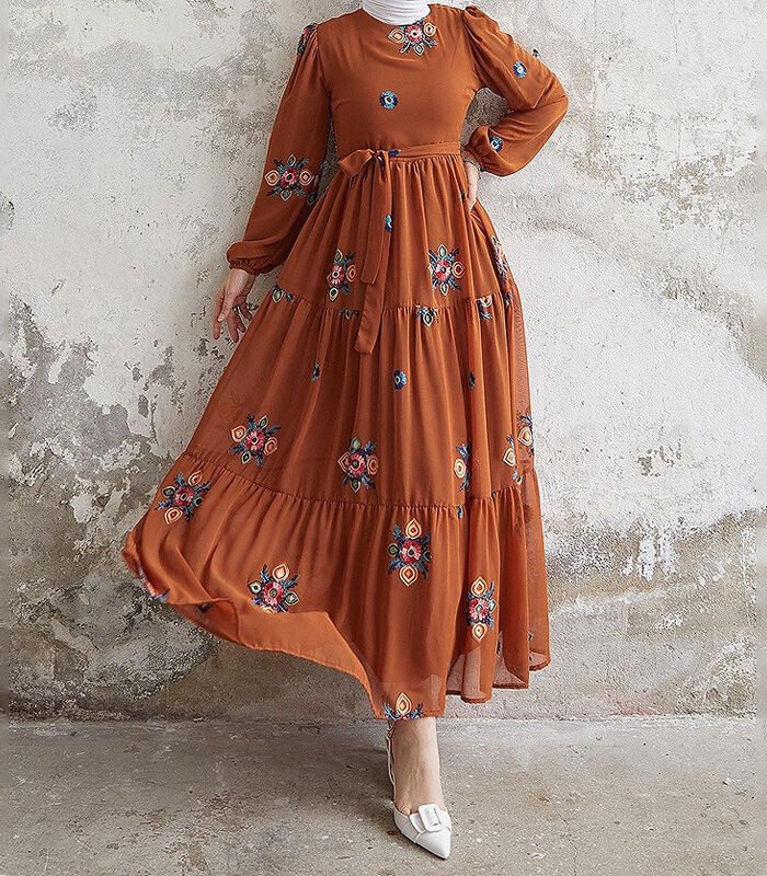Alternative view of abaya style for girl, Embroidery With Belt Fashion Elegant Dress