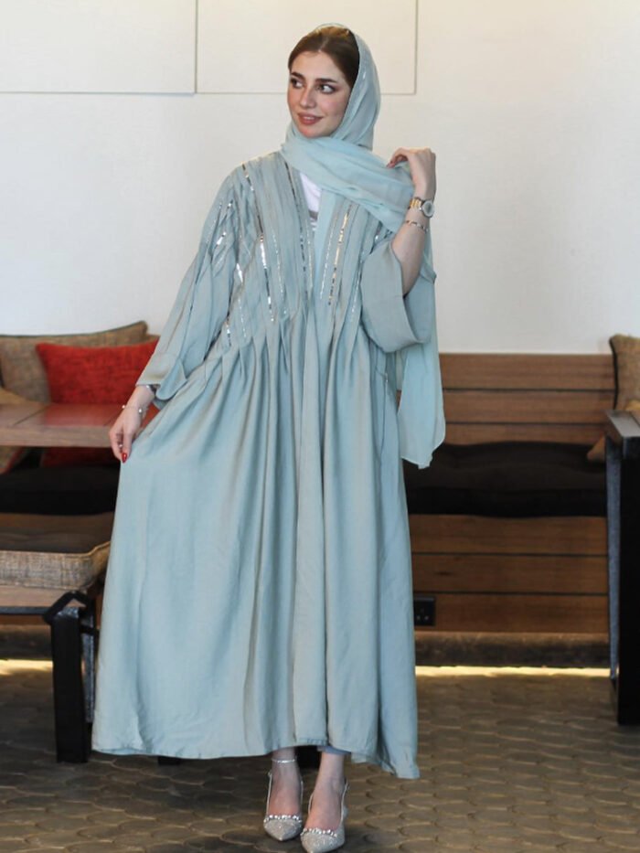 Alternative view of Glamorous Abayas Fashion – Light Green Robe with Sequin Elegance