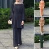 women Trousers Suit, Long Sleeve Belt Elastic Waist Top And Trousers Suit - Image 6
