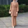 women Trousers Suit, Long Sleeve Belt Elastic Waist Top And Trousers Suit - Image 4