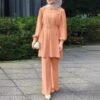 women Trousers Suit, Long Sleeve Belt Elastic Waist Top And Trousers Suit - Image 8