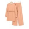 women Trousers Suit, Long Sleeve Belt Elastic Waist Top And Trousers Suit - Image 2