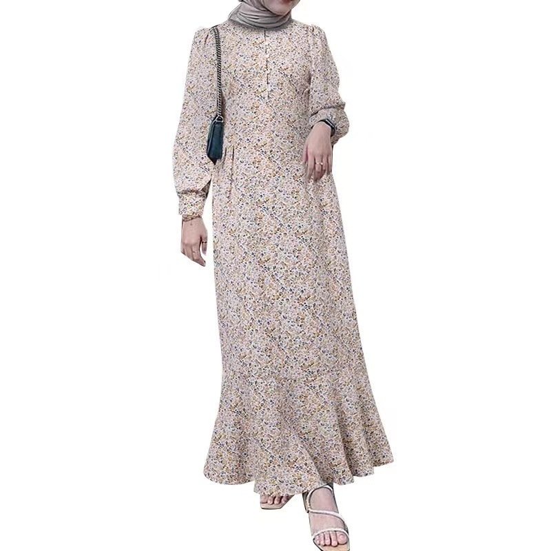 Abaya Fashion in USA, Small style Floral Dress - Beige Printing , XL