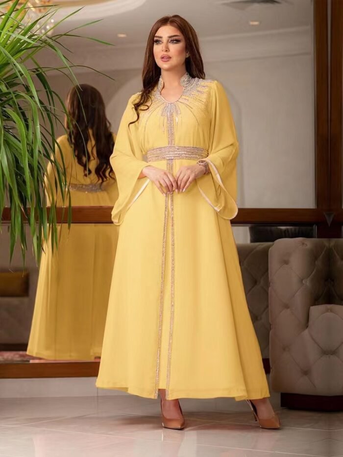Alternative view of Stylish Abaya Style, Fashion Hot Drill Long-sleeved Dress
