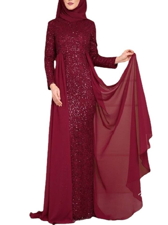 Alternative view of abaya style wedding dress,Sequin Elegant Slim-fit Long Sleeve Dress