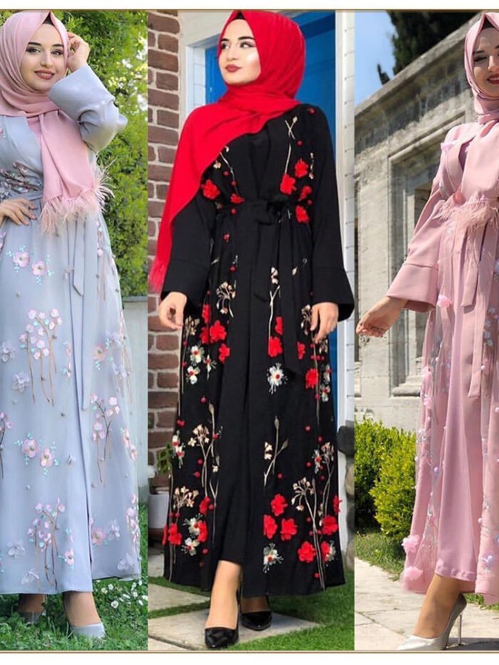 a collage of women wearing dresses,fashionable abayas