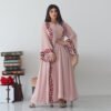 Chiffon Long Muslim Embroidered Crew Neck Dress With Headscarf,fashion abayas 14 a woman in a pink dress, fashion abayas