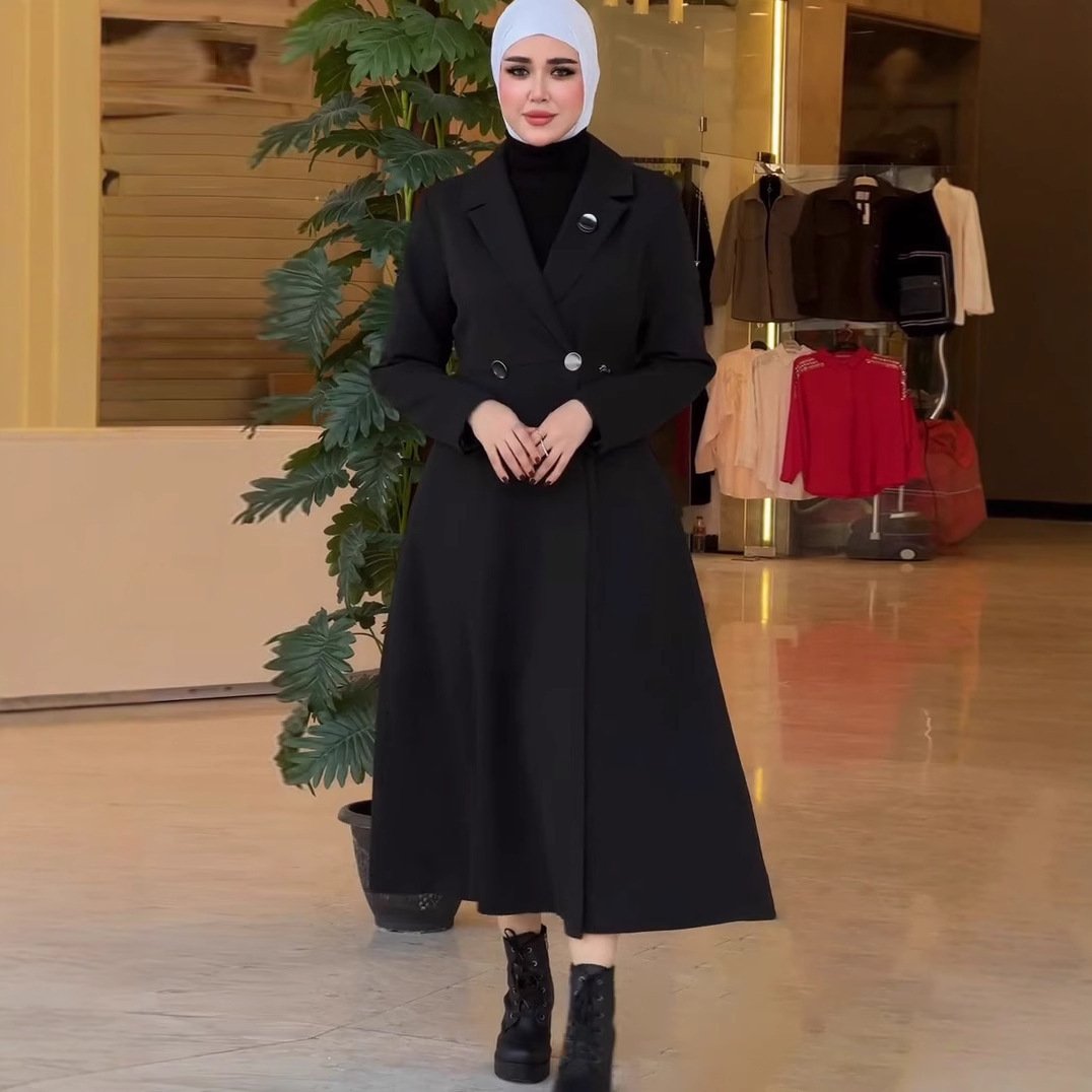 winter women coats,Elegant Mid-length Robe Trench Coat 1 a woman in a black coat, winter women coats